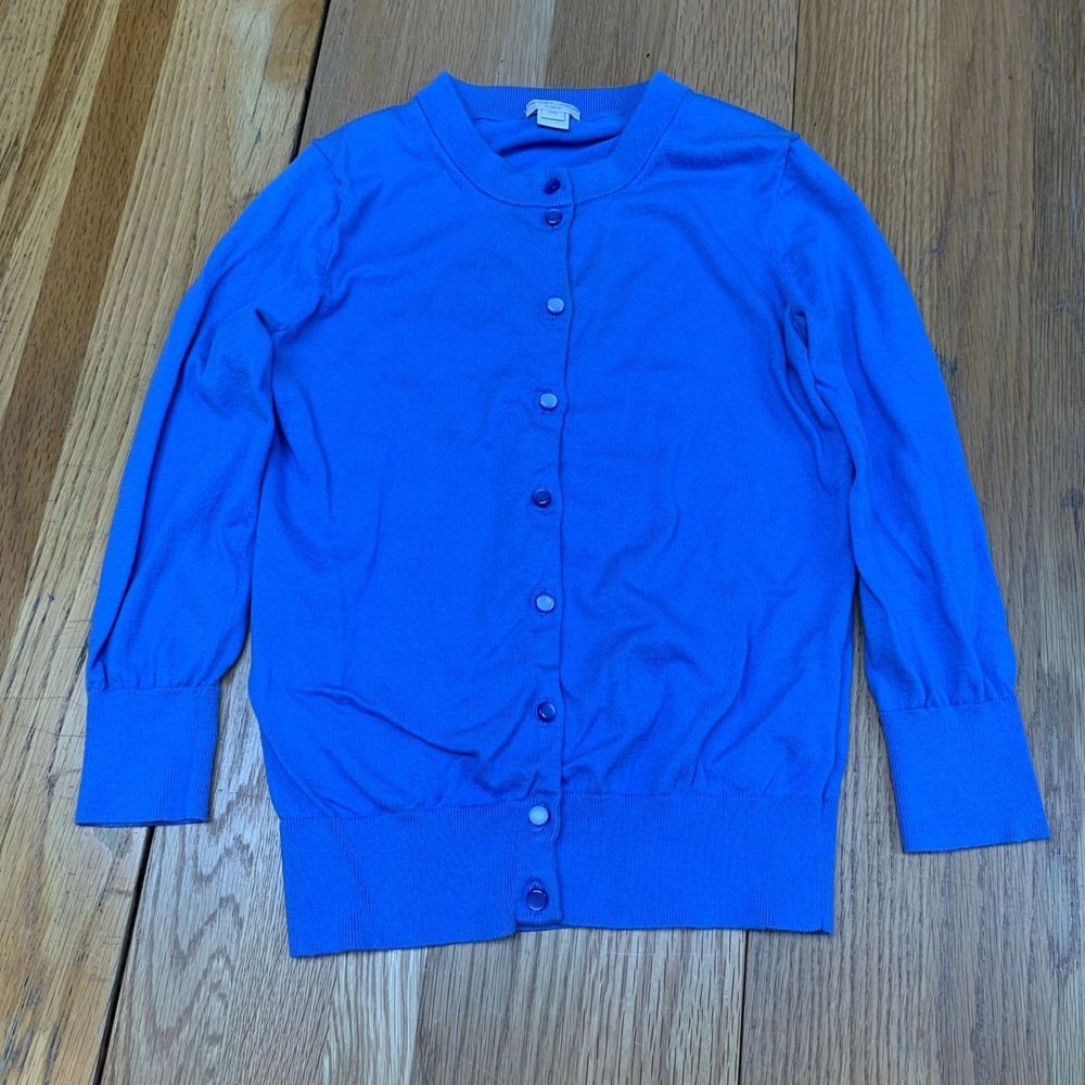 J.Crew The Clare Cardigan Blue 100% Cotton 3/4 Sleeve Button Front Sweater XS